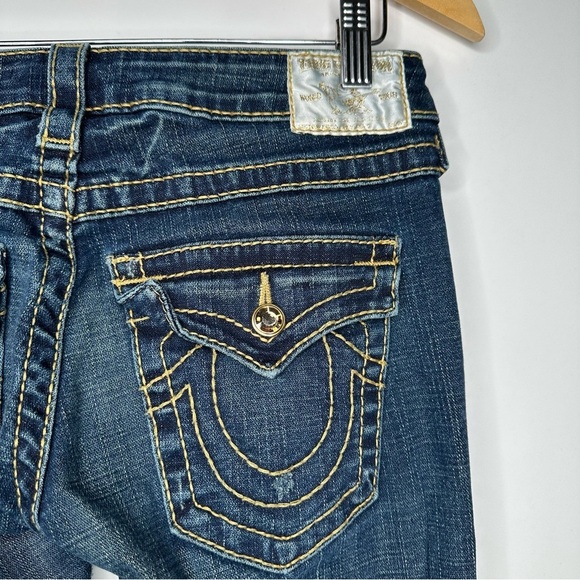 True Religion Joey Big T Gold Disco Flap Pocket Low Rise Flare Jeans Size 27 - Picture 6 of 11